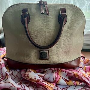 Dooney & Bourke Cream and Brown Satchel with Structured Design